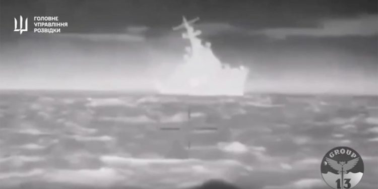 Ukraine says it sank Russian warship off coast of Crimea and unleashed ‘massive’ missile barrage on peninsula