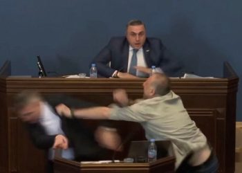 Georgian politician punches opponent in face in brawl over ‘foreign agent’ law