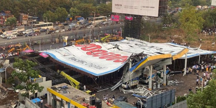 At least 14 killed after billboard collapses in Mumbai during thunderstorm