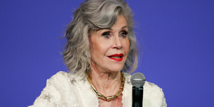 ‘Orange Man’ Trump will jail protesters, Jane Fonda claims at Harris event for overseas voters