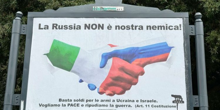 Pro-Russian posters appear on billboards across Italy