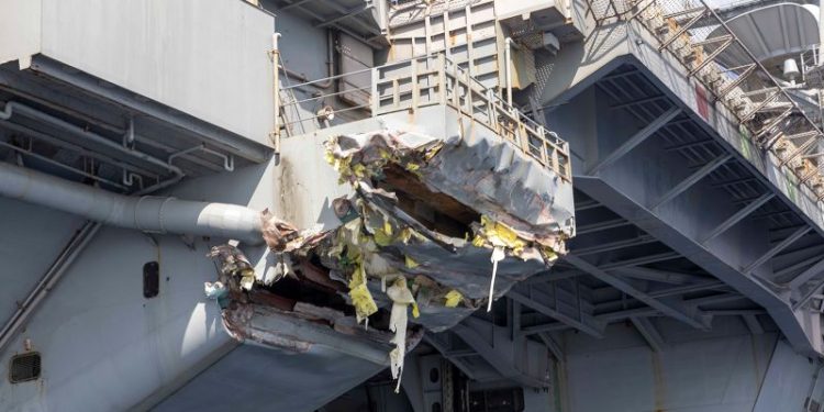New photos show damage to US aircraft carrier after collision
