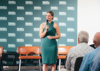 A former Miss America takes her nuclear sales pitch to audiences in Australia