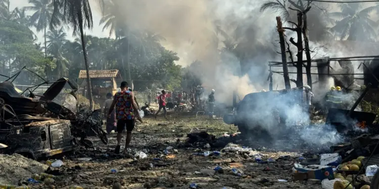 At least 49 dead after airstrike near market in Myanmar’s Rakhine state